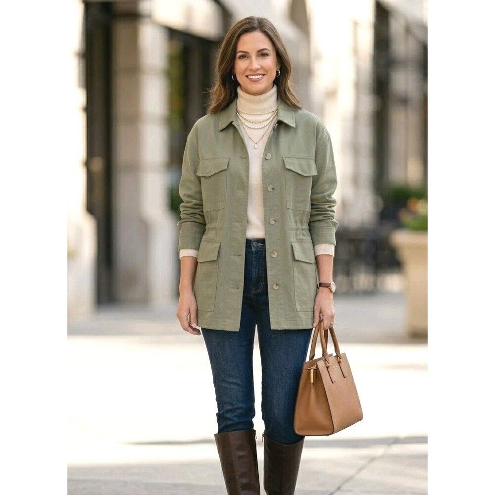 New With Tags Gentle Fawn Sage Green Utility Jacket Size Large Button Front...